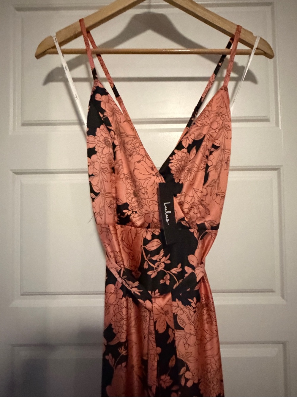 Lulus Floral Satin Maxi Dress — Rust Rose & Black